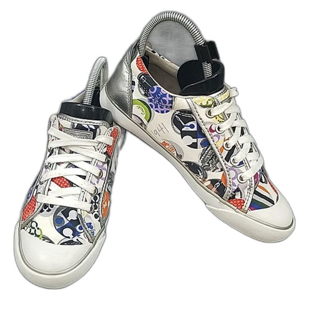 Coach Barrett Poppy Multicolor Canvas Sneakers Womens Sz 7B Signature Print